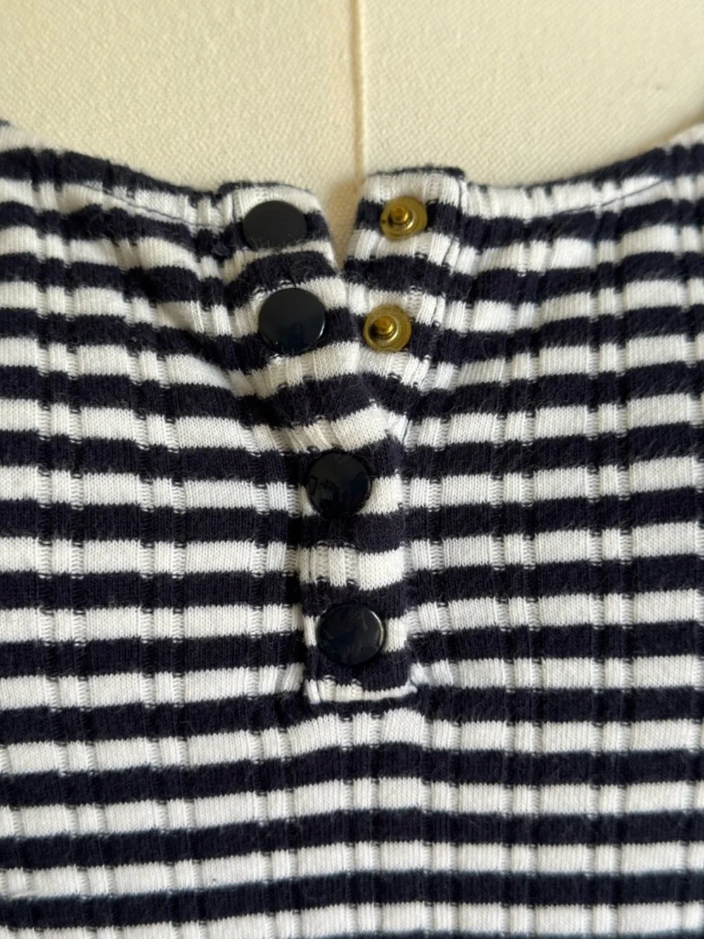 Sézane Striped Henley Tee Navy White Cotton Snap Front French Girl — Small - Picture 2 of 5